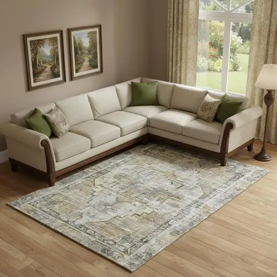 Brown Gray And Silver Oriental Washable Area Rug With UV Protection Photo 2