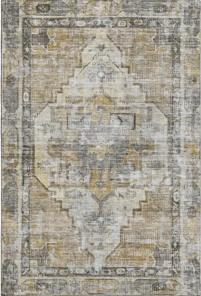 Brown Gray And Silver Oriental Washable Area Rug With UV Protection Photo 1