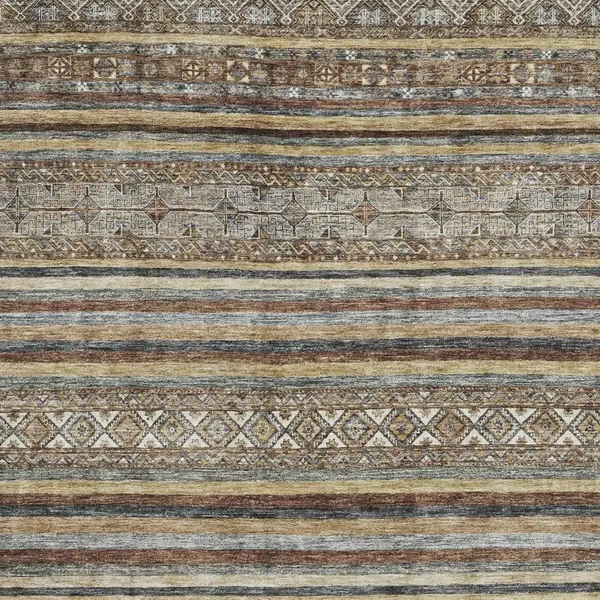 Brown Gray And Silver Striped Washable Area Rug With UV Protection Photo 3