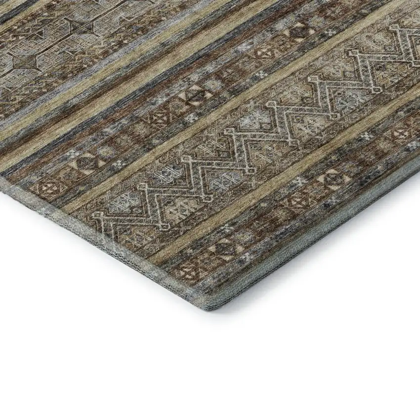 Brown Gray And Silver Striped Washable Area Rug With UV Protection Photo 7
