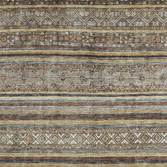 Brown Gray And Silver Striped Washable Area Rug With UV Protection Photo 2