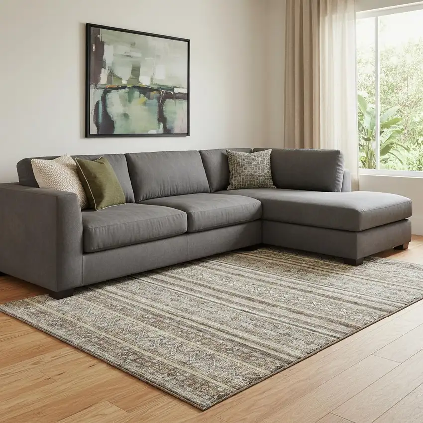 Brown Gray And Silver Striped Washable Area Rug With UV Protection Photo 2