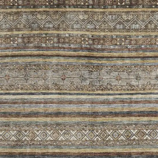 Brown Gray And Silver Striped Washable Area Rug With UV Protection Photo 2