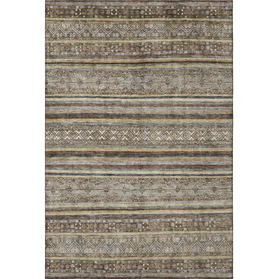 Brown Gray And Silver Striped Washable Area Rug With UV Protection Photo 3