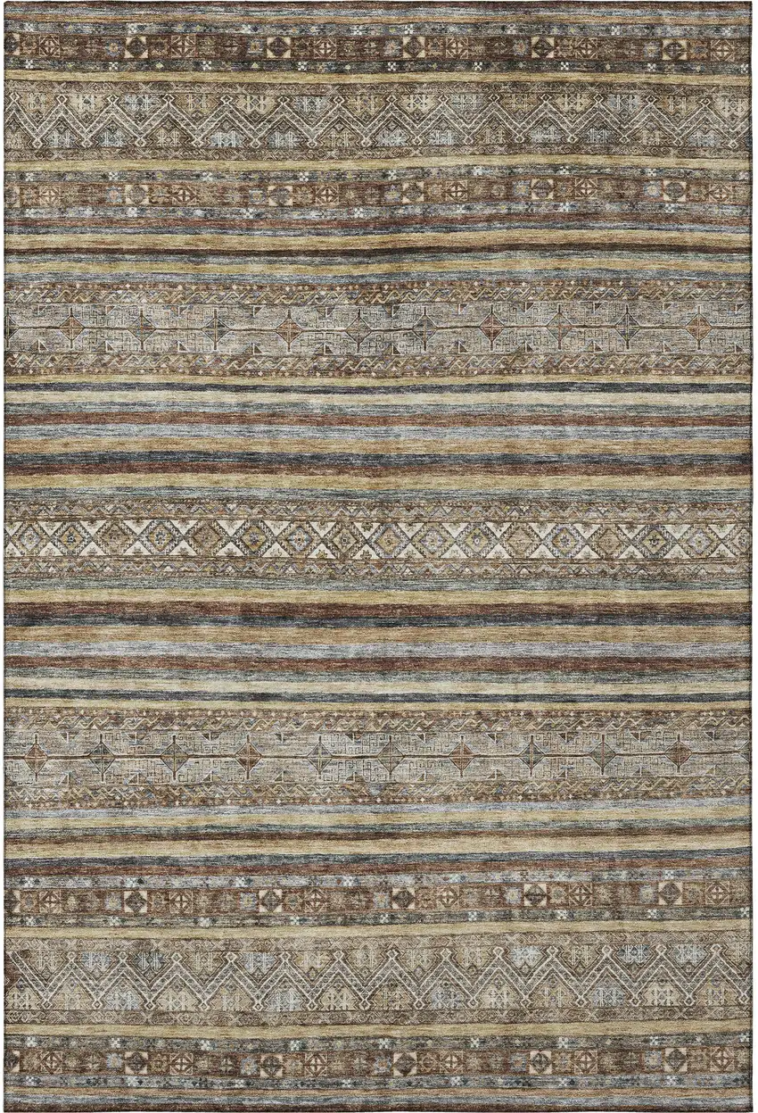 Brown Gray And Silver Striped Washable Area Rug With UV Protection Photo 3