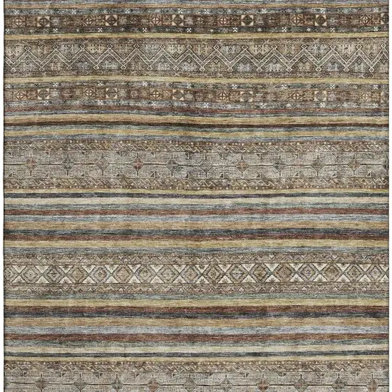 Brown Gray And Silver Striped Washable Area Rug With UV Protection Photo 2
