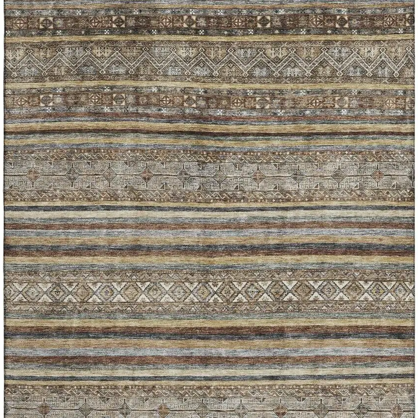 Brown Gray And Silver Striped Washable Area Rug With UV Protection Photo 3