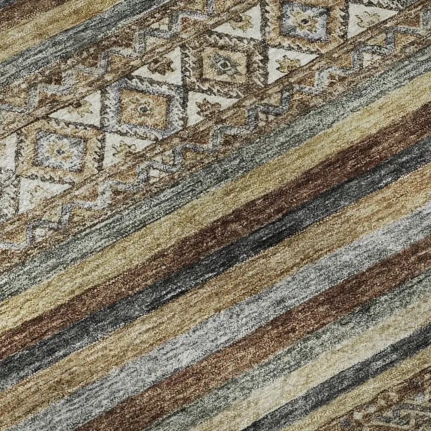 Brown Gray And Silver Striped Washable Area Rug With UV Protection Photo 9