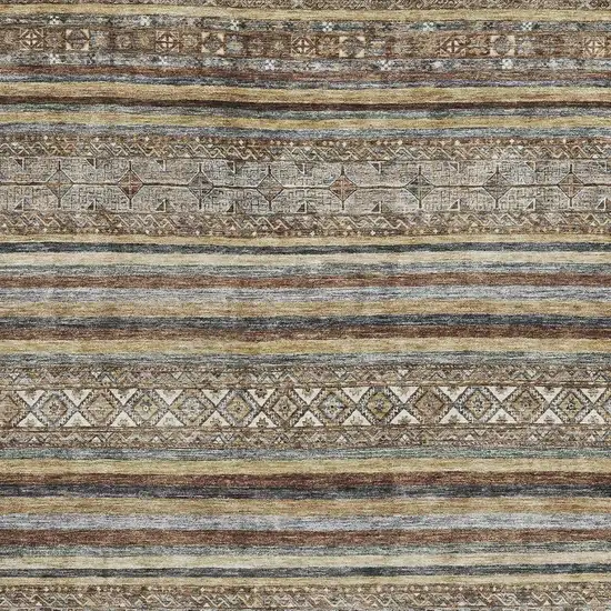 Brown Gray And Silver Striped Washable Area Rug With UV Protection Photo 2