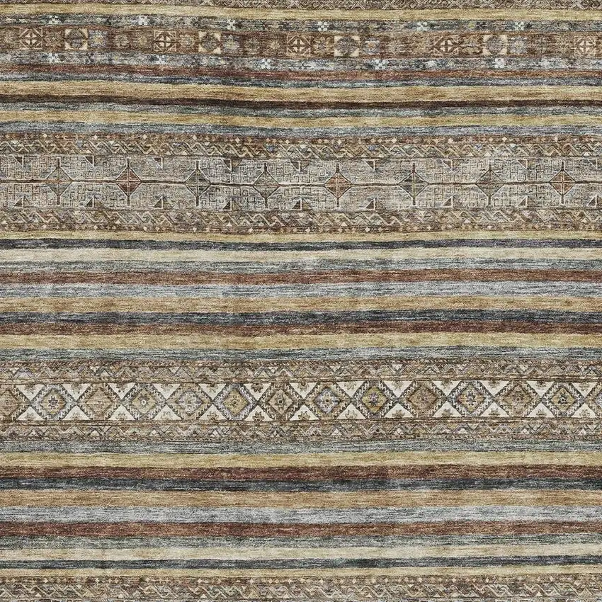 Brown Gray And Silver Striped Washable Area Rug With UV Protection Photo 2