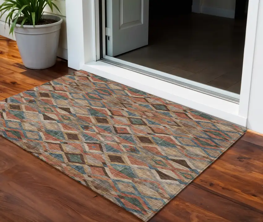 Brown Gray And Tan Geometric Washable Indoor Outdoor Area Rug Photo 1