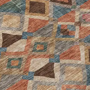 Photo of Brown Gray And Tan Geometric Washable Indoor Outdoor Area Rug