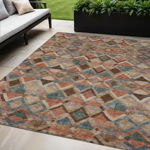Photo of Brown Gray And Tan Geometric Washable Indoor Outdoor Area Rug