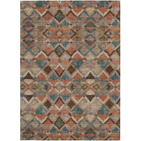Brown Gray And Tan Geometric Washable Indoor Outdoor Area Rug Photo 6