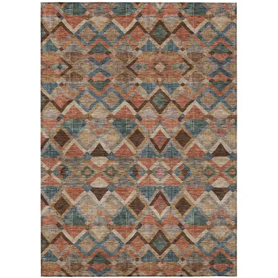 Brown Gray And Tan Geometric Washable Indoor Outdoor Area Rug Photo 2