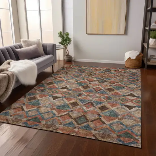 Brown Gray And Tan Geometric Washable Indoor Outdoor Area Rug Photo 9