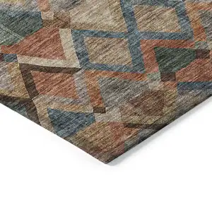 Photo of Brown Gray And Tan Geometric Washable Indoor Outdoor Area Rug