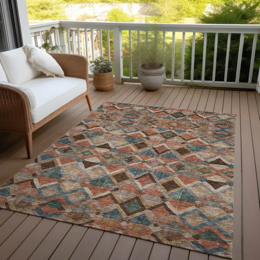 Brown Gray And Tan Geometric Washable Indoor Outdoor Area Rug Photo 7