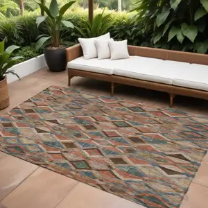 Photo of Brown Gray And Tan Geometric Washable Indoor Outdoor Area Rug