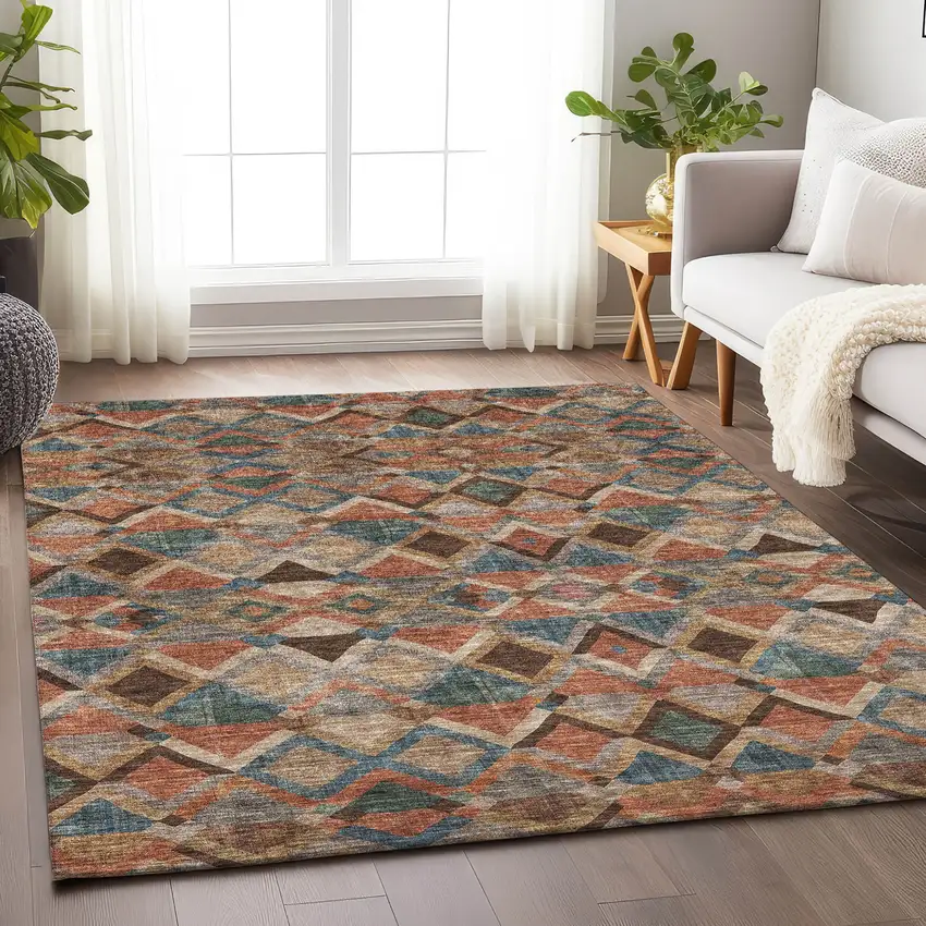 Brown Gray And Tan Geometric Washable Indoor Outdoor Area Rug Photo 9