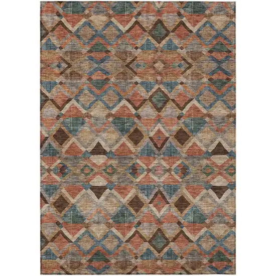 Brown Gray And Tan Geometric Washable Indoor Outdoor Area Rug Photo 2