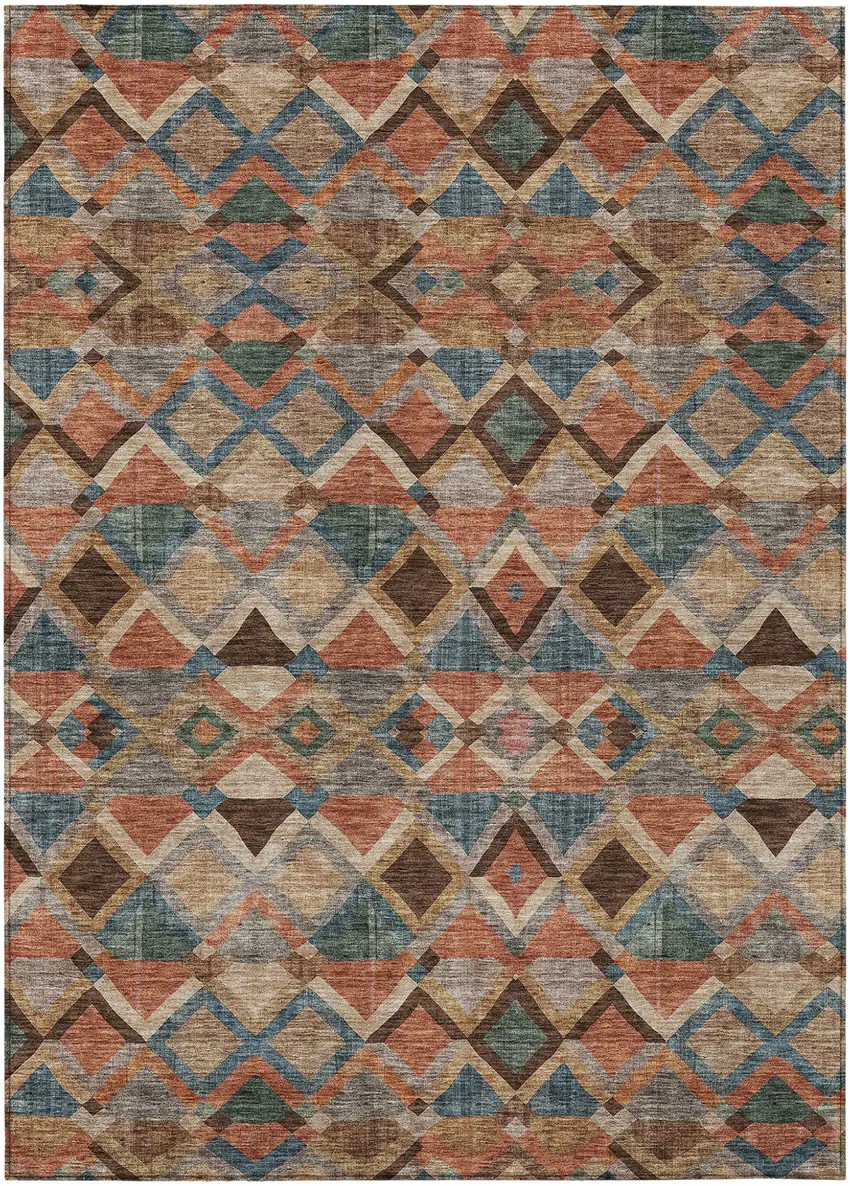 Brown Gray And Tan Geometric Washable Indoor Outdoor Area Rug Photo 2