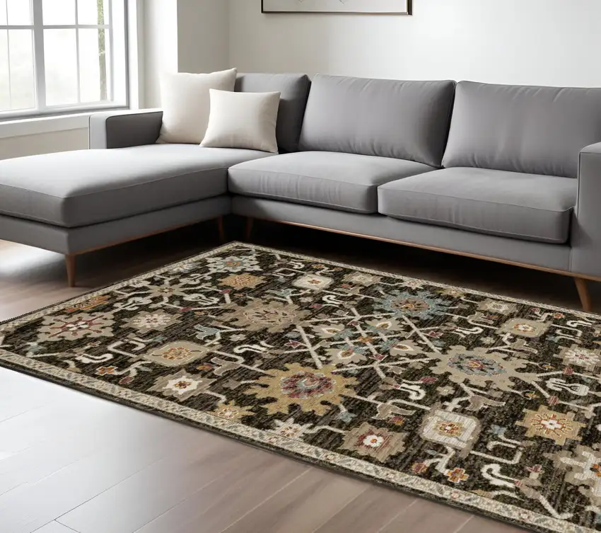 Brown Gray And Tan Oriental Area Rug Photo 1