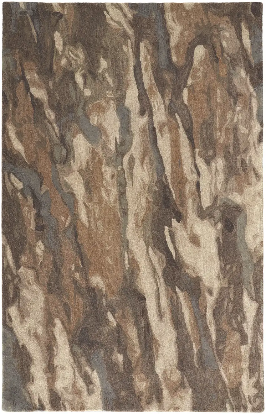 Brown Gray And Tan Wool Abstract Tufted Handmade Stain Resistant Area Rug Photo 1