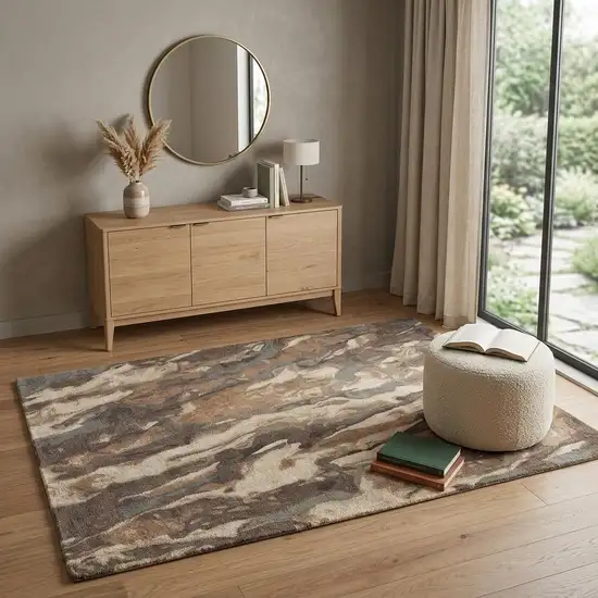 Green and Ivory Wool Abstract Hand Tufted Area Rug Photo 1