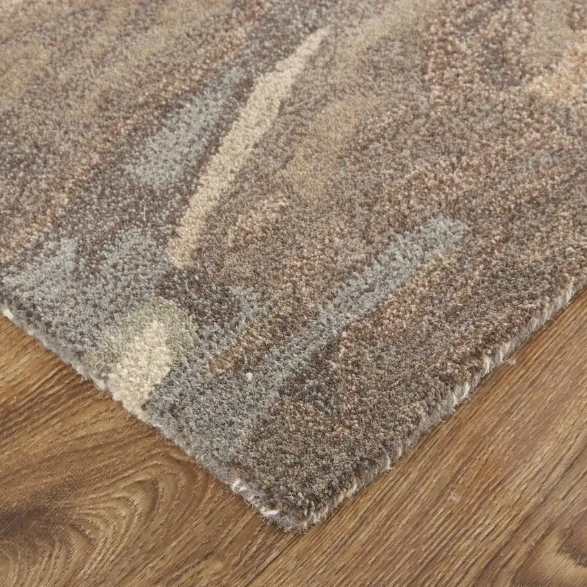 Brown Gray And Tan Wool Abstract Tufted Handmade Stain Resistant Area Rug Photo 7