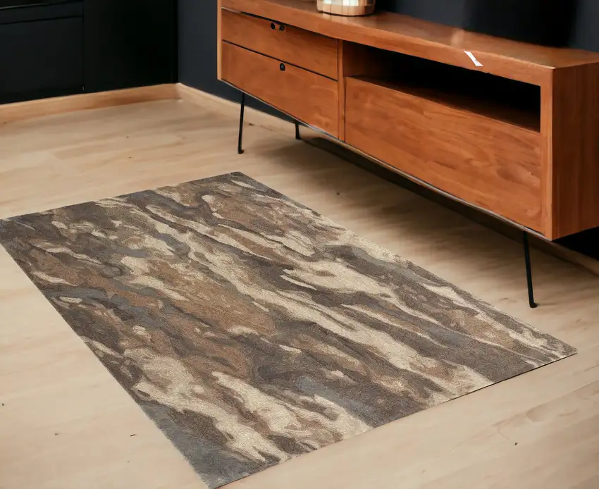 Green and Ivory Wool Abstract Hand Tufted Area Rug Photo 1