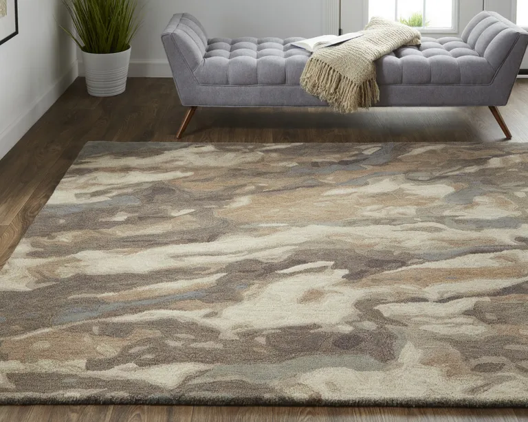 Brown Gray And Tan Wool Abstract Tufted Handmade Stain Resistant Area Rug Photo 5
