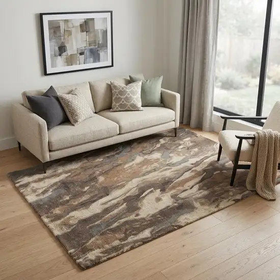 Green and Ivory Wool Abstract Hand Tufted Area Rug Photo 1