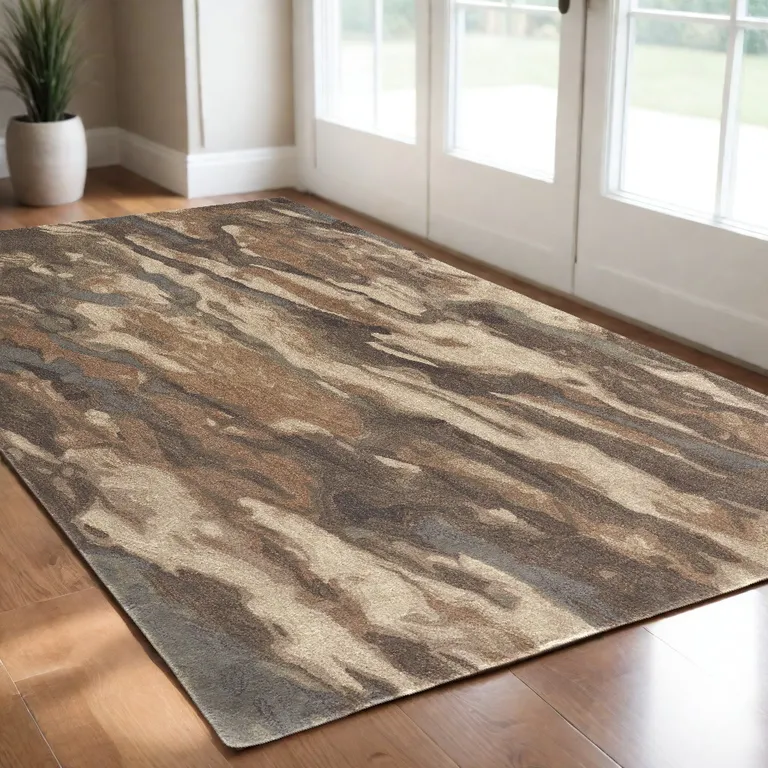 Brown Gray And Tan Wool Abstract Tufted Handmade Stain Resistant Area Rug Photo 2