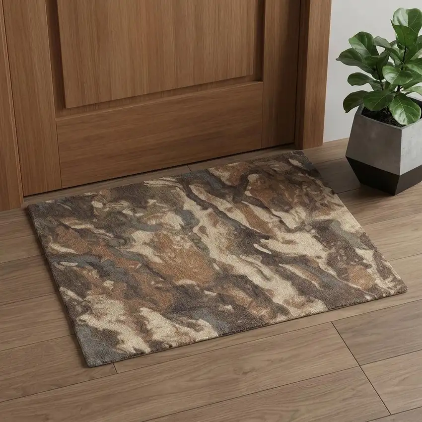 Green and Ivory Wool Abstract Hand Tufted Area Rug Photo 1