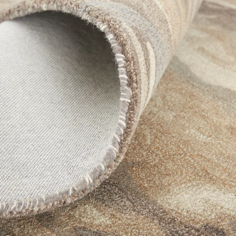 Brown Gray And Tan Wool Abstract Tufted Handmade Stain Resistant Area Rug Photo 5