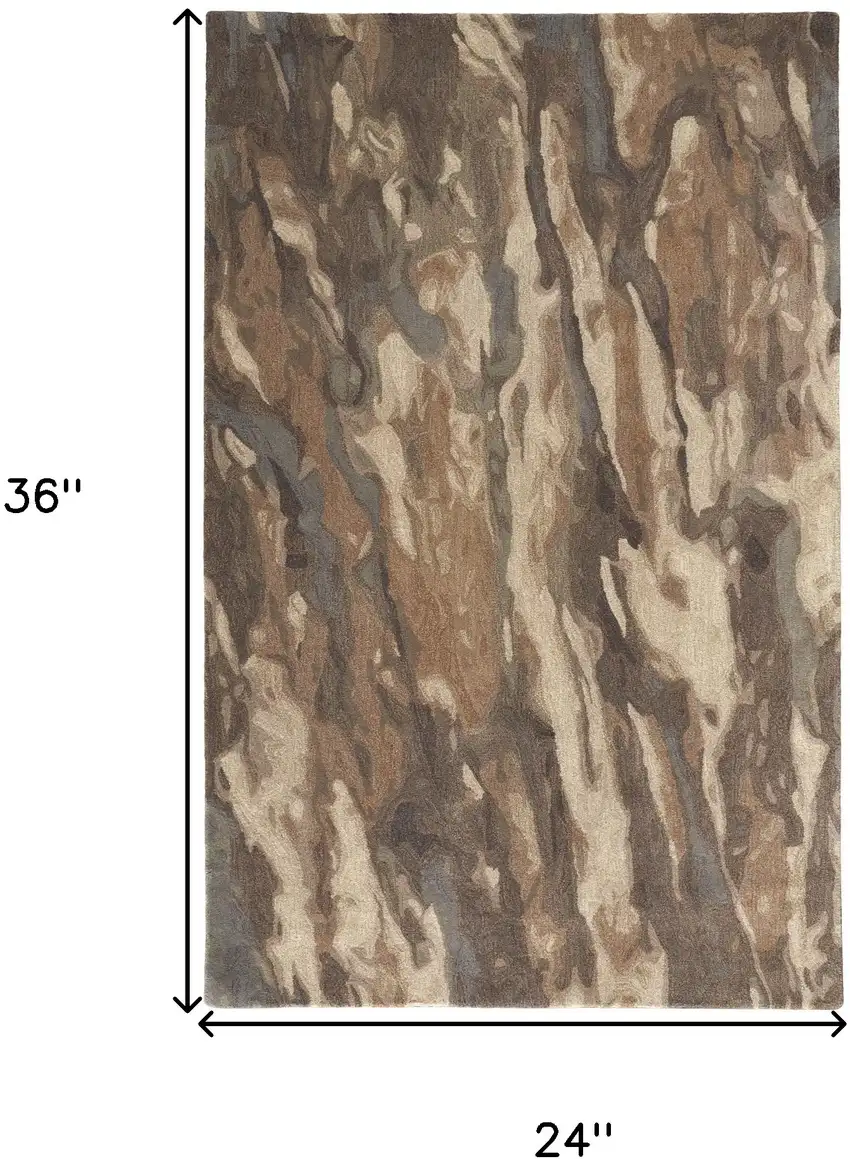 Brown Gray And Tan Wool Abstract Tufted Handmade Stain Resistant Area Rug Photo 10