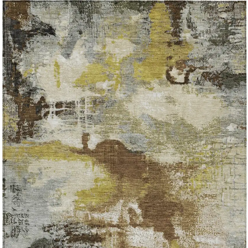 Brown Gray And Taupe Abstract Washable Indoor Outdoor Area Rug Photo 8