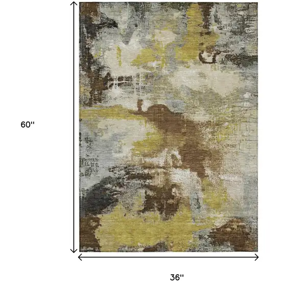 Brown Gray And Taupe Abstract Washable Indoor Outdoor Area Rug Photo 9