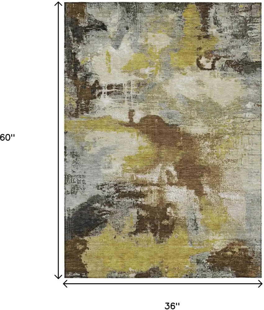 Brown Gray And Taupe Abstract Washable Indoor Outdoor Area Rug Photo 9