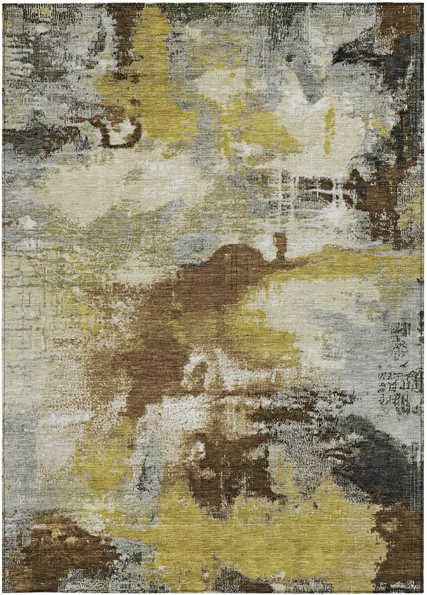 Brown Gray And Taupe Abstract Washable Indoor Outdoor Area Rug Photo 3