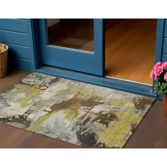 Brown Gray And Taupe Abstract Washable Indoor Outdoor Area Rug Photo 2