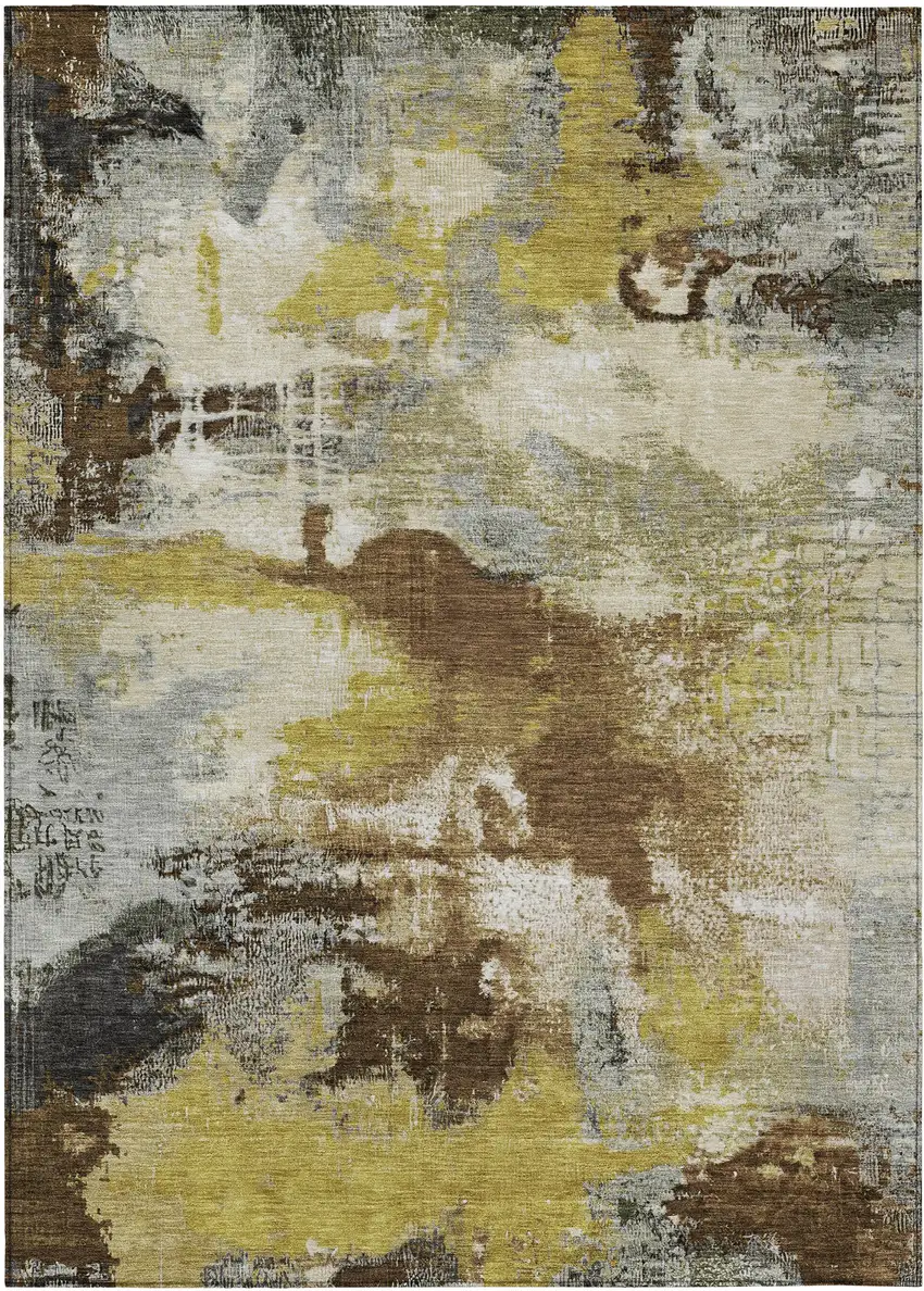 Brown Gray And Taupe Abstract Washable Indoor Outdoor Area Rug Photo 1