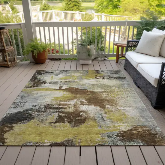 Brown Gray And Taupe Abstract Washable Indoor Outdoor Area Rug Photo 8