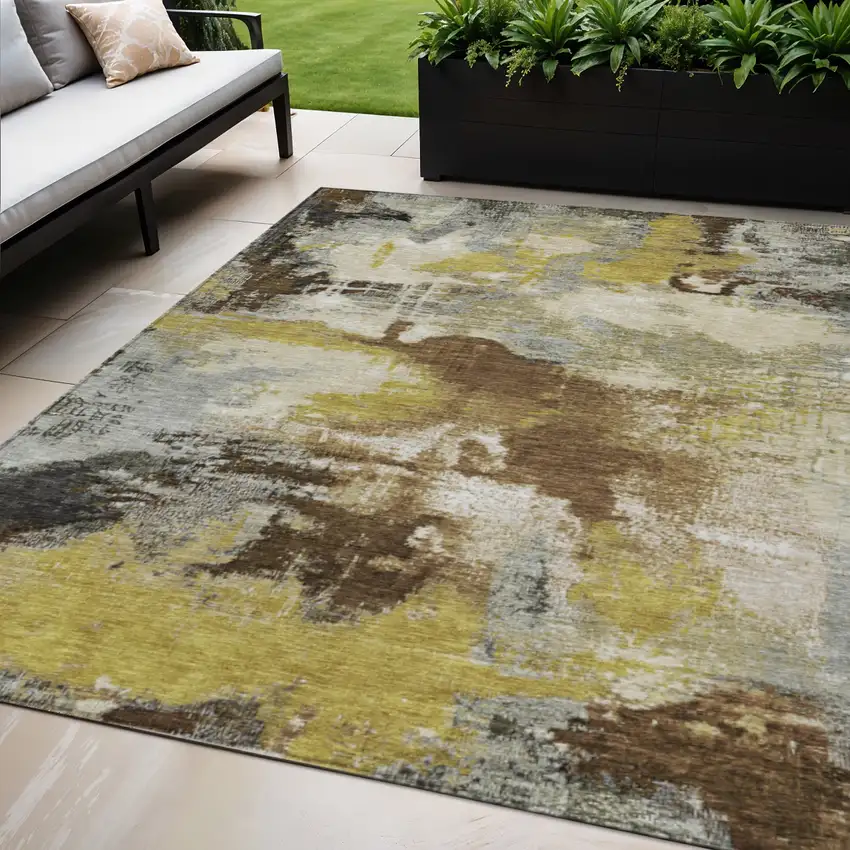 Brown Gray And Taupe Abstract Washable Indoor Outdoor Area Rug Photo 2