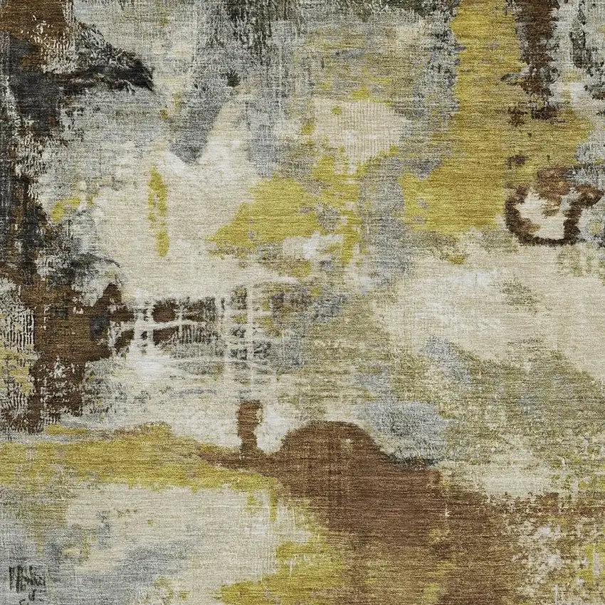 Brown Gray And Taupe Abstract Washable Indoor Outdoor Area Rug Photo 3