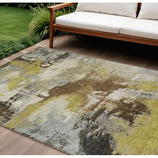Brown Gray And Taupe Abstract Washable Indoor Outdoor Area Rug Photo 2