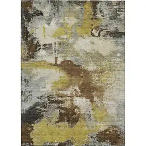 Photo of Brown Gray And Taupe Abstract Washable Indoor Outdoor Area Rug