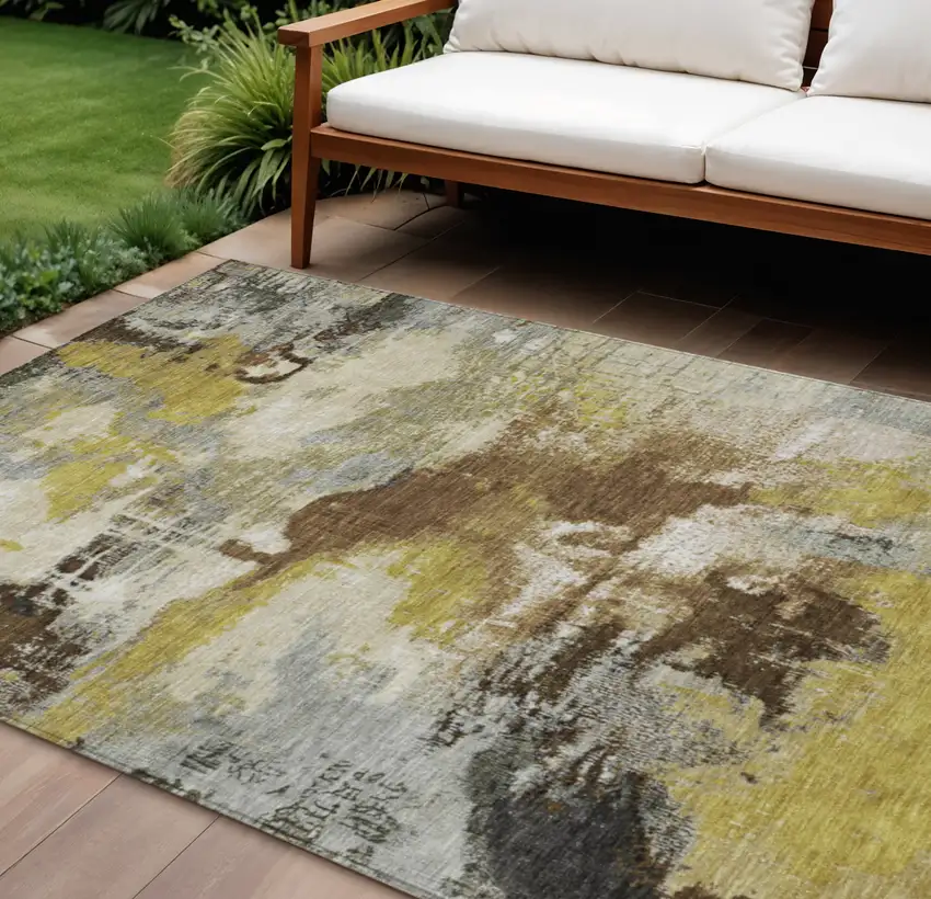 Brown Gray And Taupe Abstract Washable Indoor Outdoor Area Rug Photo 2