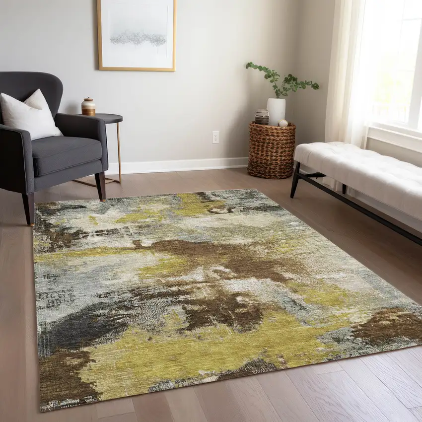 Brown Gray And Taupe Abstract Washable Indoor Outdoor Area Rug Photo 7